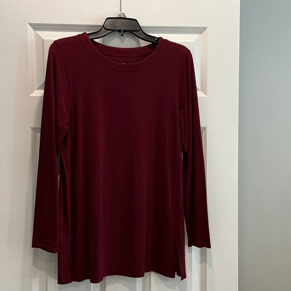 J. Jill Long-Sleeve Crewneck Top - Burgundy Wine -NWOT